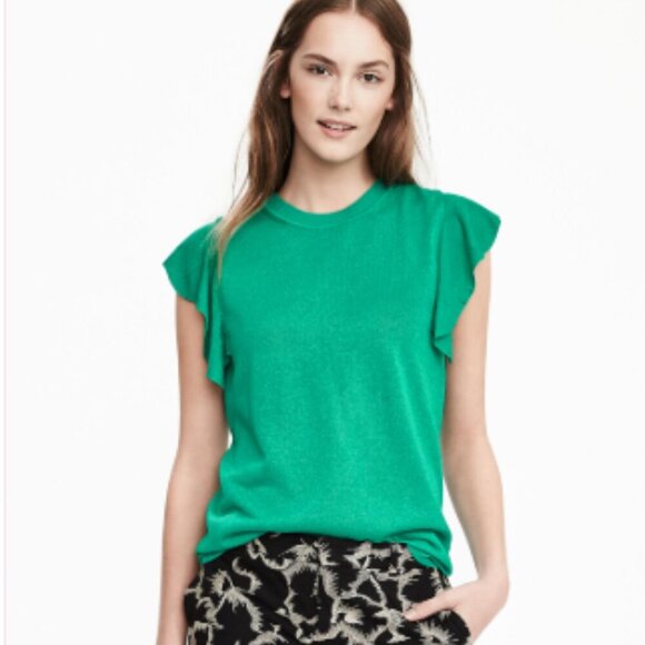 Banana Republic Sleeveless Ruffle Sweater Short Sleeve Green Top Medium Knit - Picture 1 of 14